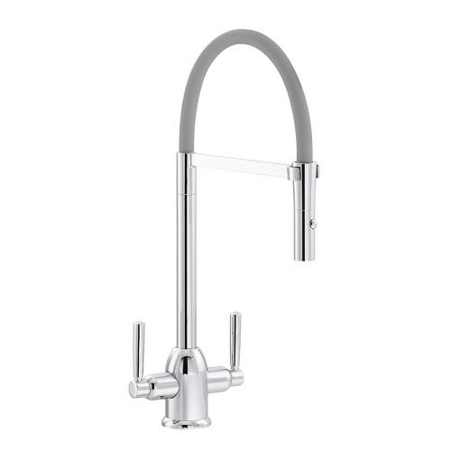 Carron Phoenix Dante Pull Out Twin Lever Kitchen Tap with Silicon Hose