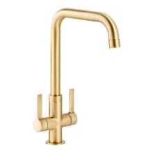 Abode Pico Quad Twin Lever Monobloc Kitchen Tap in Brushed Brass AT2136