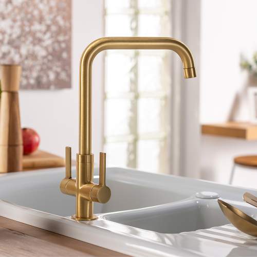 Abode Pico Quad Twin Lever Monobloc Kitchen Tap