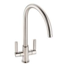 Abode Globe Twin Lever Monobloc Kitchen Tap in Brushed Nickel AT2139