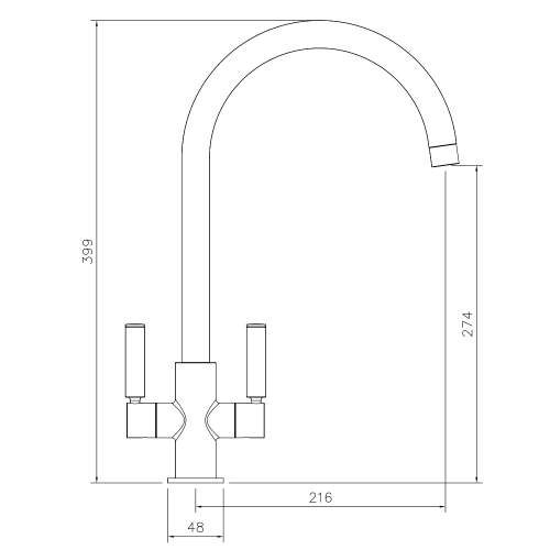 Abode Globe Twin Lever Monobloc Kitchen Tap Technical Drawing