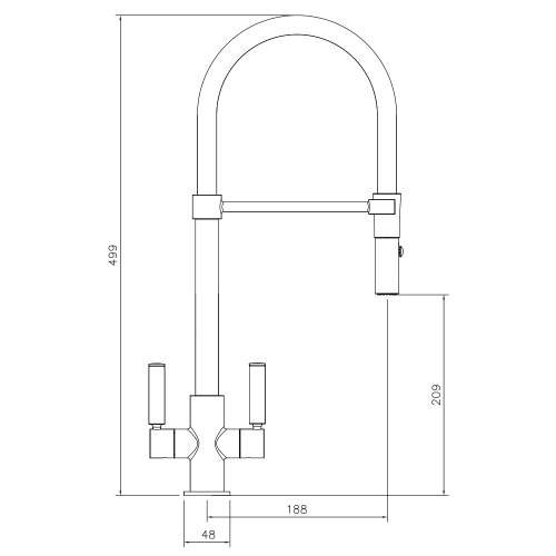 Abode Globe Professional Pull Around With Spray Kitchen Tap Technical Drawing