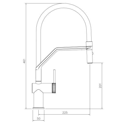 Abode Fraction Professional Pull Around With Spray Kitchen Tap Technical Drawing