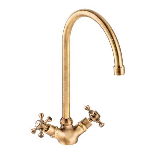Abode Burford Monobloc Twin Crosshead Lever Kitchen Tap in Brushed Brass AT2172