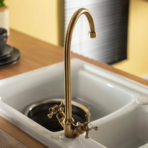 Abode Burford Monobloc Twin Crosshead Lever Kitchen Tap