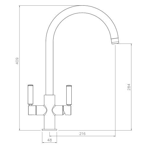 Abode Globe Aquifier Twin Lever Water Filter Kitchen Tap Technical Drawing