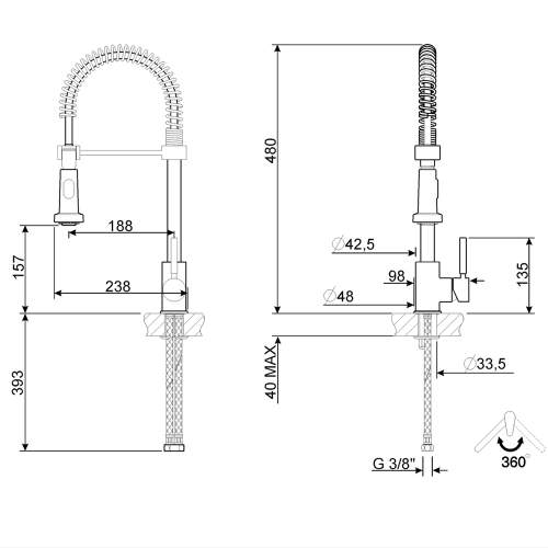 Smeg MID9CR Semi Professional Single Lever Pull Out Spring Spout Kitchen Tap