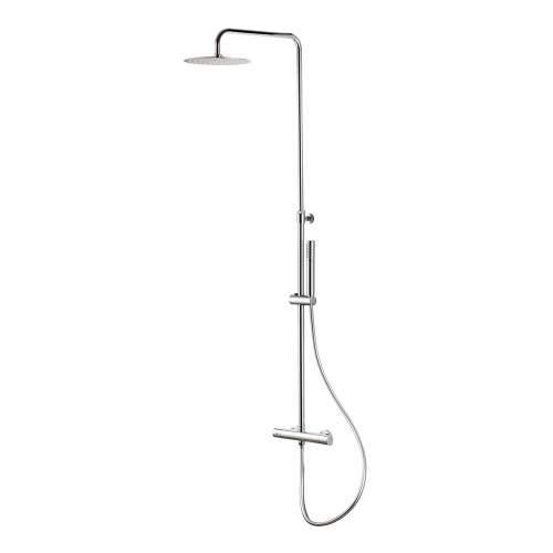 Bluci Chrome Round Bar Thermostatic Shower Valve with Fixed Head and Riser