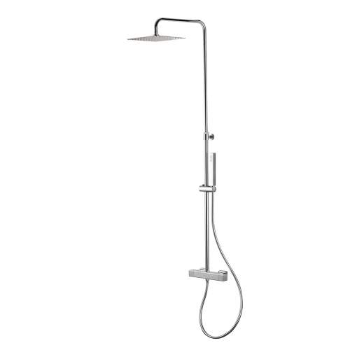 Bluci Chrome Square Bar Thermostatic Shower Valve with Fixed Head and Riser