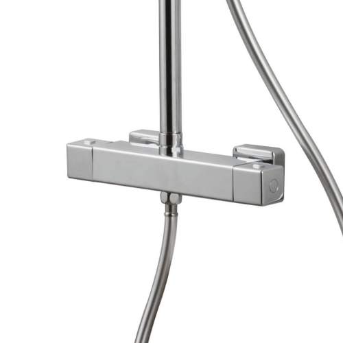 Bluci Chrome Square Bar Thermostatic Shower Valve with Fixed Head and Riser
