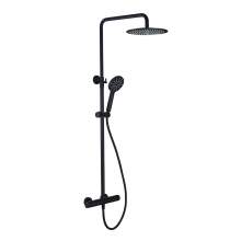 Bluci Matt Black Round Cool Touch Thermostatic Bar Shower Mixer with Riser Kit