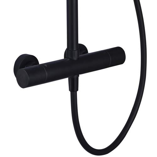Bluci Matt Black Round Cool Touch Thermostatic Bar Shower Mixer with Riser Kit