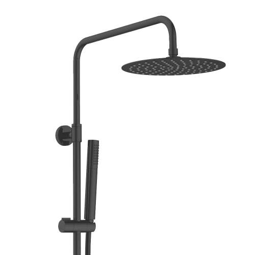 Bluci Matt Black Thermostatic Shower Column with Fixed Head and Riser