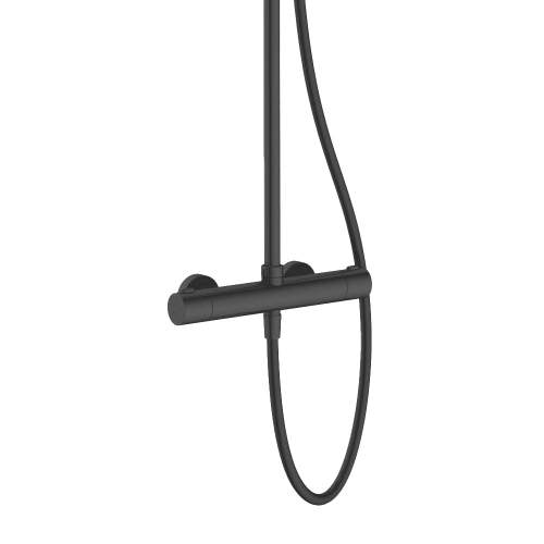 Bluci Matt Black Thermostatic Shower Column with Fixed Head and Riser