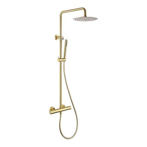 Bluci Brushed Brass Cool Touch Thermostatic Bar Mixer with Riser & Overhead