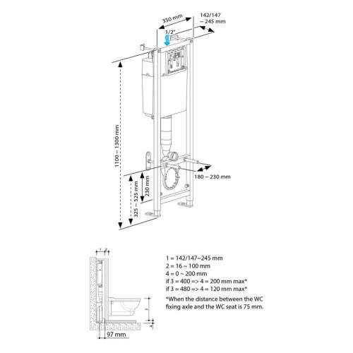Bluci Wall Hung WC Frame including Cistern
