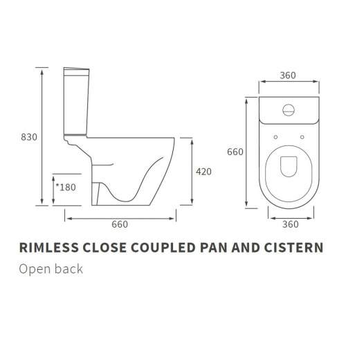 Bluci Cilantro Open Back Rimless Closed Coupled WC with Soft Close Seat