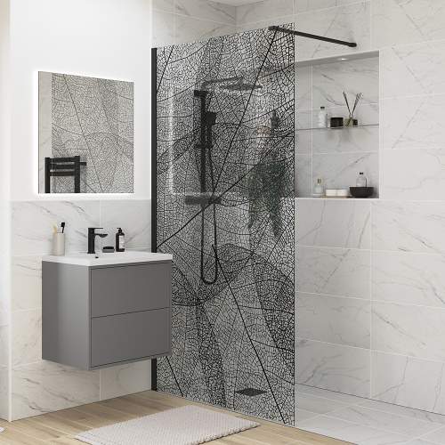 Bluci Black Leaf Design Wetroom Panel