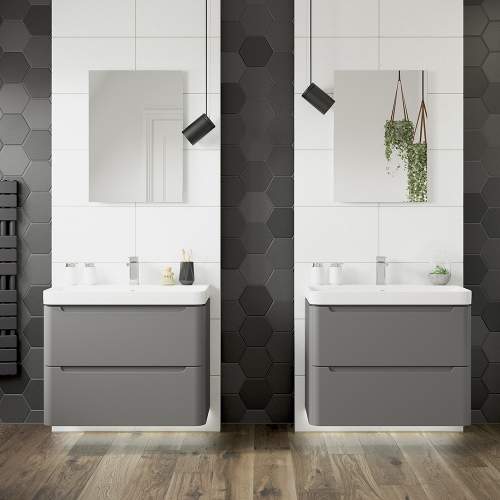 Bluci Lambra 800mm 2 Drawer Wall Hung Bathroom Basin Unit