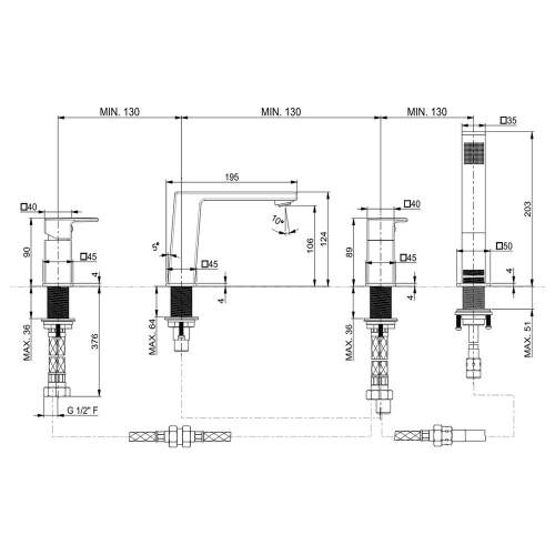 Bluci Lys Chrome 4 Hole Deck Mounted Bath Shower Mixer