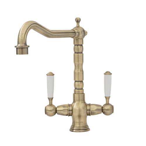 Caple Hadley Antique Brass Twin Lever Traditional Kitchen Tap