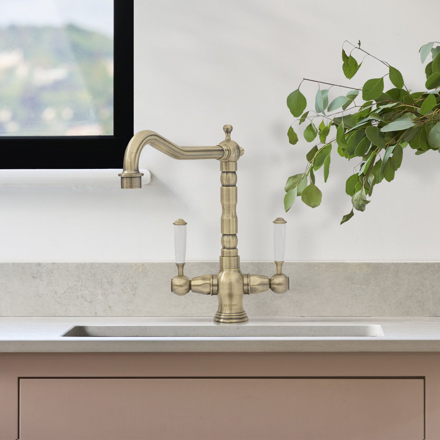 Caple Hadley Antique Brass Twin Lever Traditional Kitchen Tap - Sinks ...