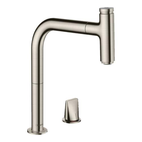 Hansgrohe Metris Select M71 2 hole single lever kitchen mixer 200 with pull out spout and sBox with single spray mode