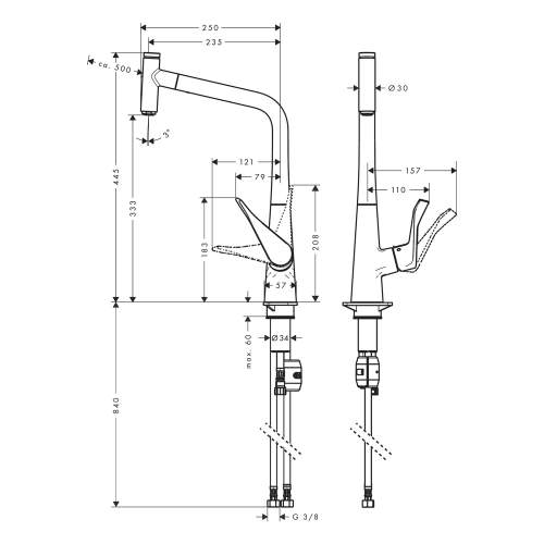 Hansgrohe Metris Select M71 Single lever kitchen mixer 320 with pull out spout and single spray mode