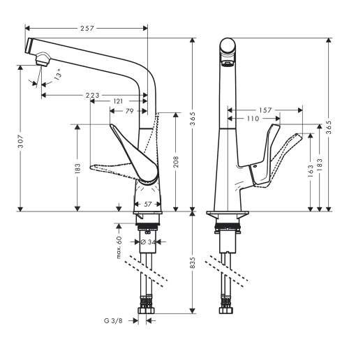 Hansgrohe Metris Select M71 Single lever kitchen mixer 320 with single spray mode