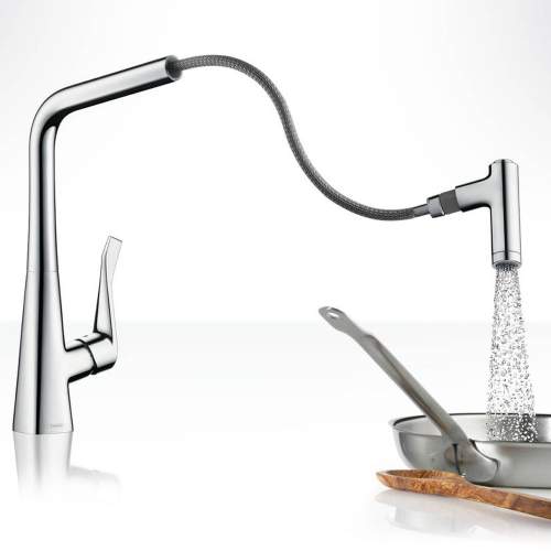 Hansgrohe Metris M71 Single lever kitchen mixer 320 with pull out spray and 2 spray modes