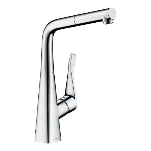 Hansgrohe Metris M71 Single lever kitchen mixer 320 with pull out spout and sBox with single spray mode