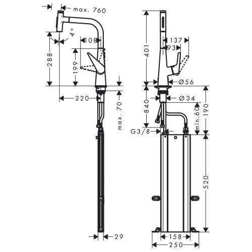 Hansgrohe Talis Select M51 Single lever kitchen mixer 300 with pull out spray and sBox with 2 spray modes