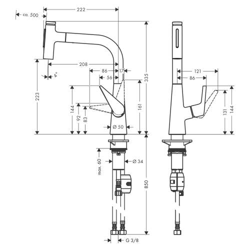 Hansgrohe Talis Select M51 Single lever kitchen mixer with pull out spray