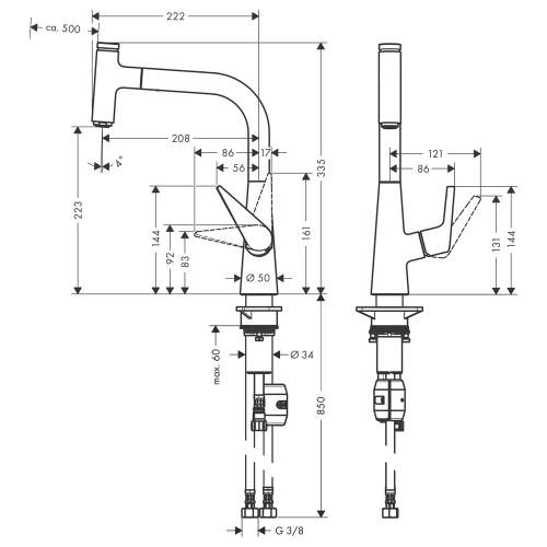 Hansgrohe Talis Select M51 Single lever kitchen mixer 220 with pull out spout with single spray mode