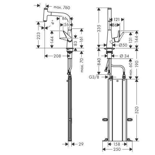 Hansgrohe Talis Select M51 Single lever kitchen mixer 220 with pull out spout and sBox with single spray mode