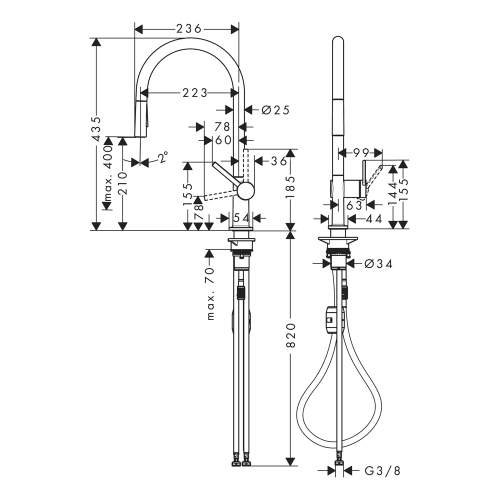 Hansgrohe Talis M54 Single lever kitchen mixer 210 with pull out spray with 2 spray modes