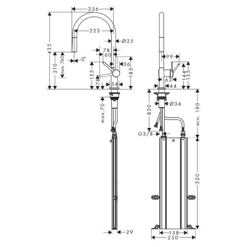 Hansgrohe Talis M54 Single lever kitchen mixer 210 with pull out spout and sBox with single spray mode