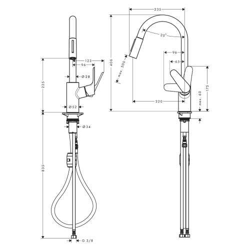 Hansgrohe Focus M41 Single lever kitchen mixer 240 with pull-out spray with 2 spray modes