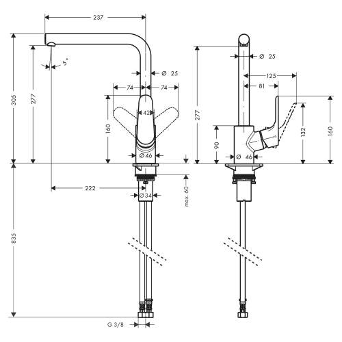 Hansgrohe Focus M41 Single lever kitchen mixer 280 with single spray mode