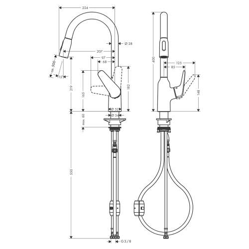 Hansgrohe Focus M42 Single lever kitchen mixer 220 with pull out spray with 2 spray modes