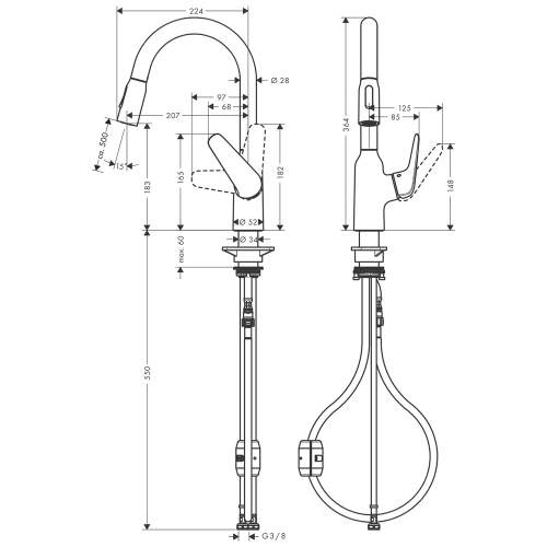 Hansgrohe Focus M42 Single lever kitchen mixer 180 with pull out spray with 2 spray modes