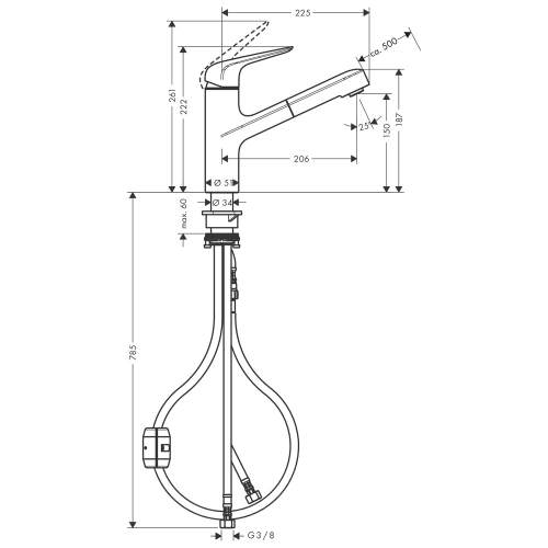 Hansgrohe Focus M42 Single lever kitchen mixer 150 with pull out spout with single spray mode