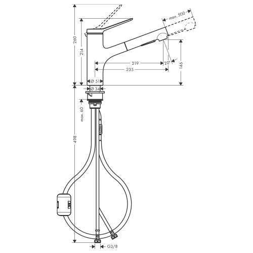 Hansgrohe Zesis M33 Single lever kitchen mixer 150 with pull-out spray with 2 spray modes