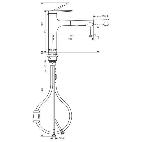 Hansgrohe Zesis M33 Single lever kitchen mixer 160 with pull-out spray with 2 spray modes