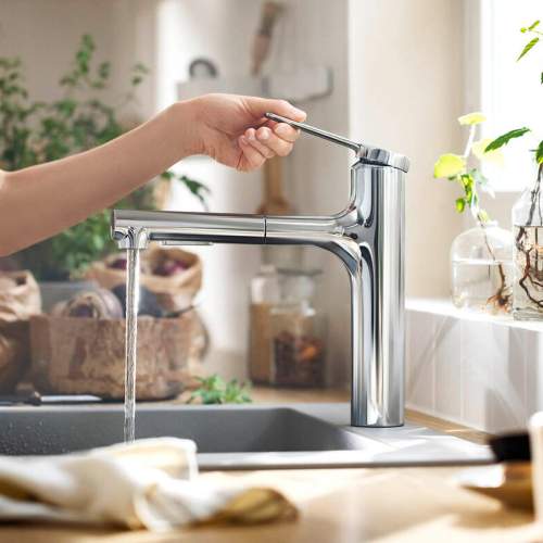 Hansgrohe Zesis M33 Single lever kitchen mixer 160 with pull-out spray with 2 spray modes