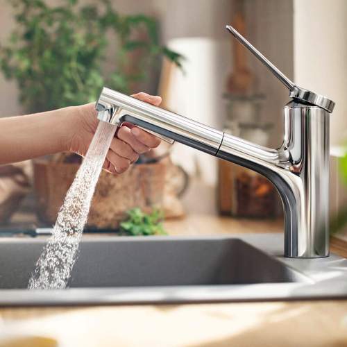 Hansgrohe Zesis M33 Single lever kitchen mixer 150 pull-out spray with 2 spray modes and sBox lite