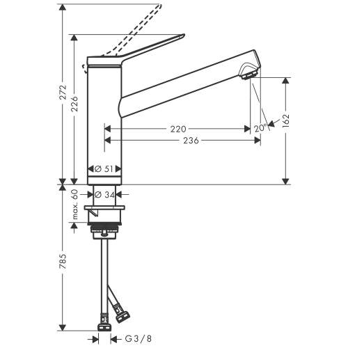 Hansgrohe Zesis M33 Single lever kitchen mixer 160 with collapsible body and single spray mode