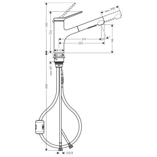 Hansgrohe Zesis M33 Single lever kitchen mixer 150 Eco with pull-out spray and 2 spray modes