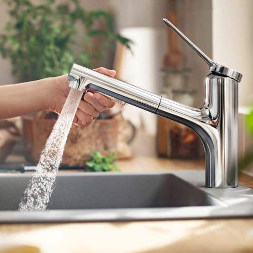 Hansgrohe Zesis M33 Single lever kitchen mixer 150 Eco with pull-out spray and 2 spray modes