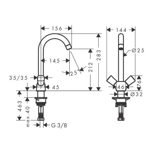 Hansgrohe Logis M31 twin handle kitchen mixer 220 with single spray mode